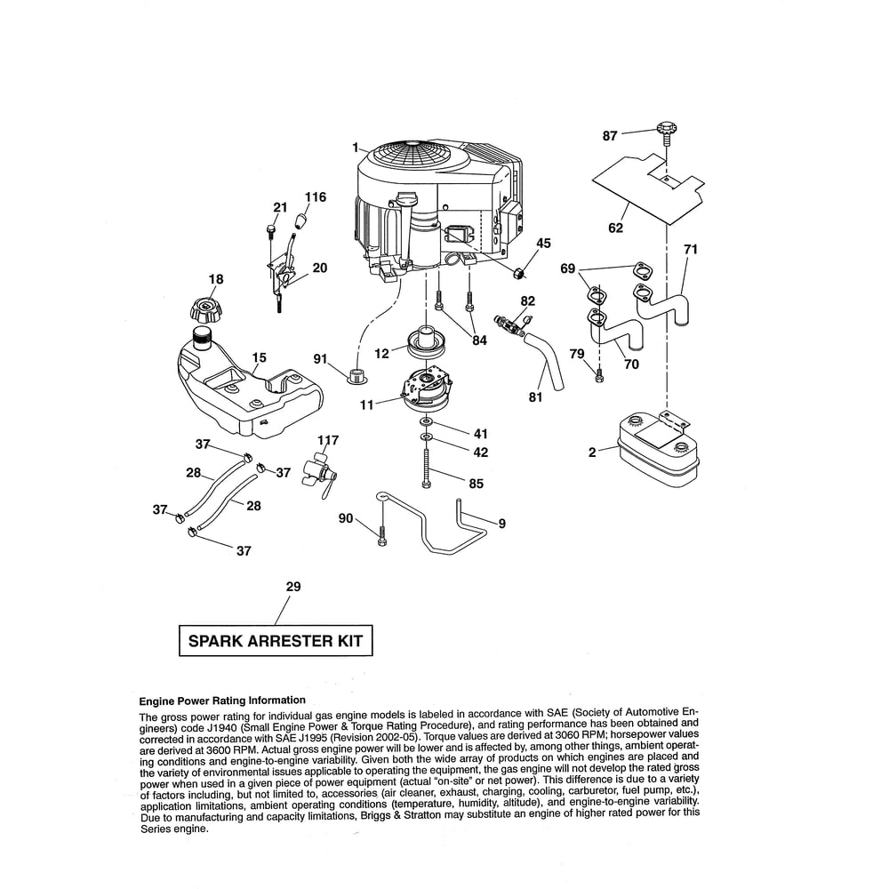 Engine Diagram and Parts List for GT48XLSI 96043017700 Husqvarna Lawn Tractor