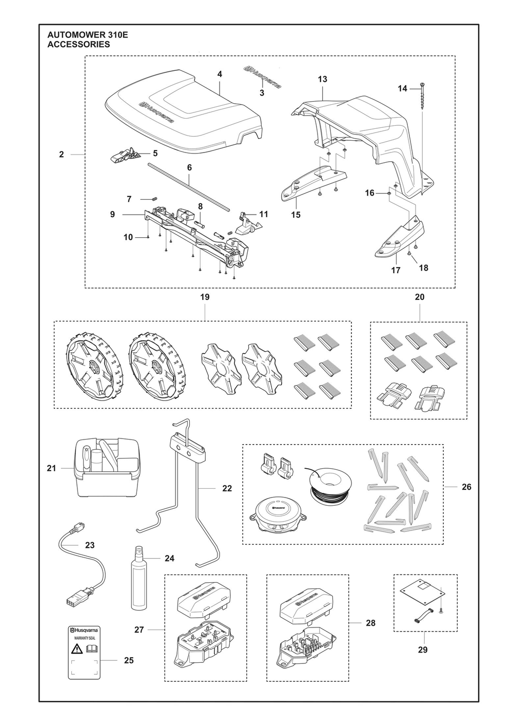 Accessories Diagram and Parts List for 310ENERA  Husqvarna Lawn Mower