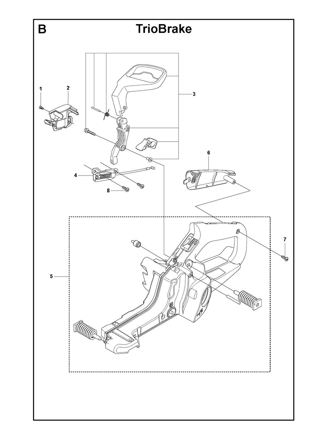 Fuel Tank And Handle Diagram and Parts List for 445 e-series TrioBrakeTM Husqvarna Chainsaw