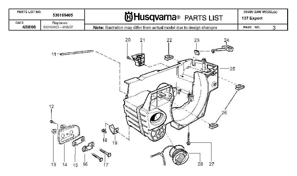 Crankcase Diagram and Parts List for 137 20082200001 Husqvarna Chainsaw
