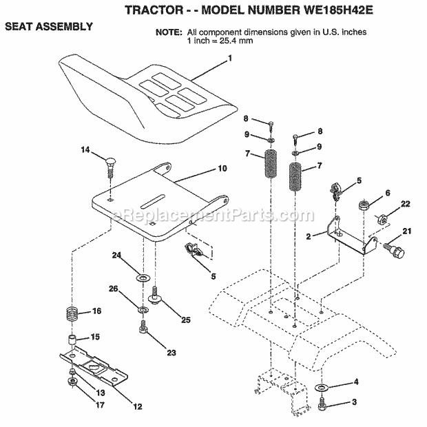 Seat Diagram and Parts List for WE185H42E 1998 Husqvarna Lawn Tractor