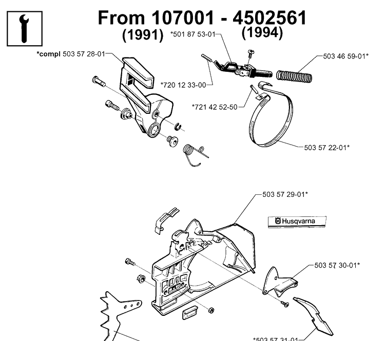Service Updates 3 Diagram and Parts List for 61 19993100001-20014000000 Husqvarna Chainsaw
