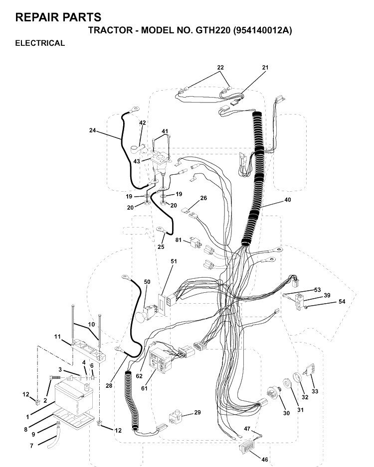 Electrical Diagram and Parts List for GTH220 (954140012A)(1997-01) Husqvarna Lawn Tractor