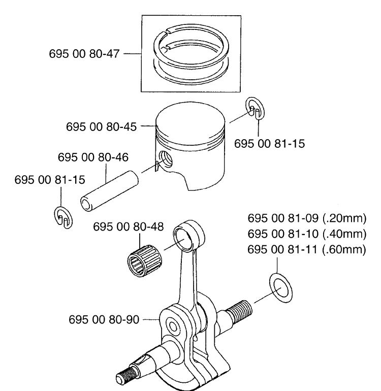 Piston / Crankshaft Diagram and Parts List for 125BT 2003-07 Husqvarna Leaf Blower / Vacuum