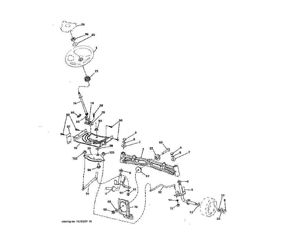 Steering Diagram and Parts List for 917240443  Husqvarna Lawn Tractor