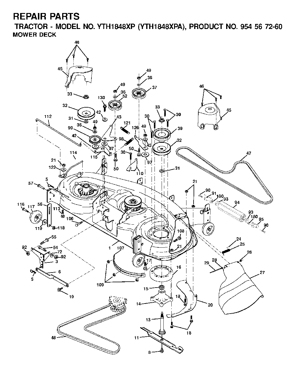 Mower Deck / Cutting Deck Diagram and Parts List for YTH1848XPA (954567260)(2001-02) Husqvarna Lawn Tractor