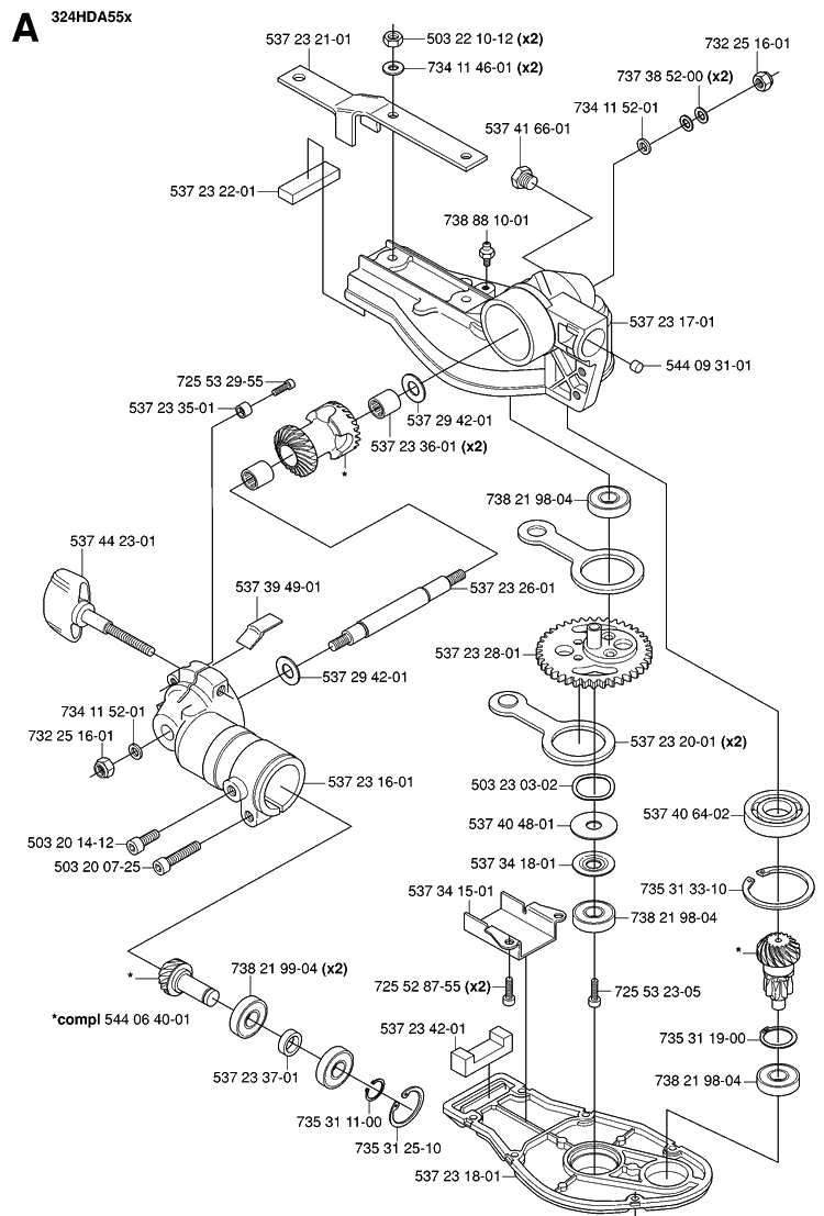Gear Housing Diagram and Parts List for 324HDA55 (X-SERIES)(20053600001-Current) Husqvarna Hedge Trimmer