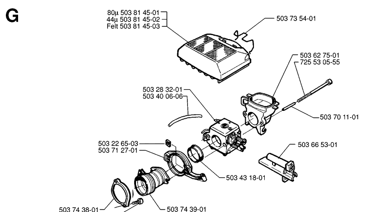 Carburetor And Air Filter 2 Diagram and Parts List for 365 19974900001-19991400000 Husqvarna Chainsaw
