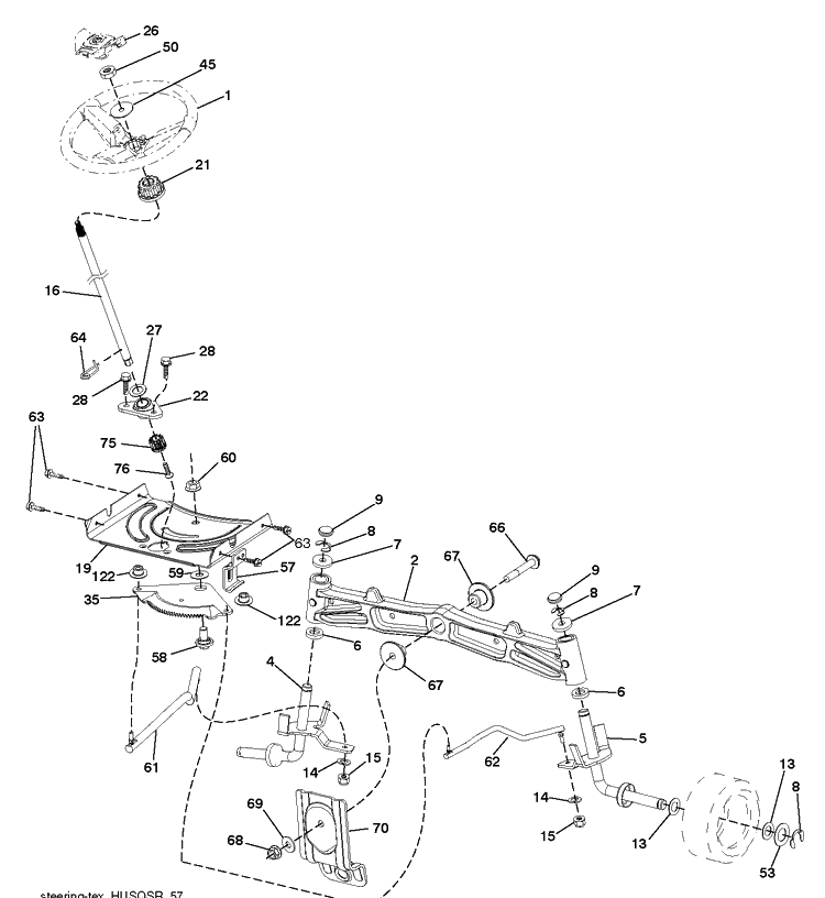Steering Diagram and Parts List for LGT2654 (96043018300)(2013-09) Husqvarna Lawn Tractor