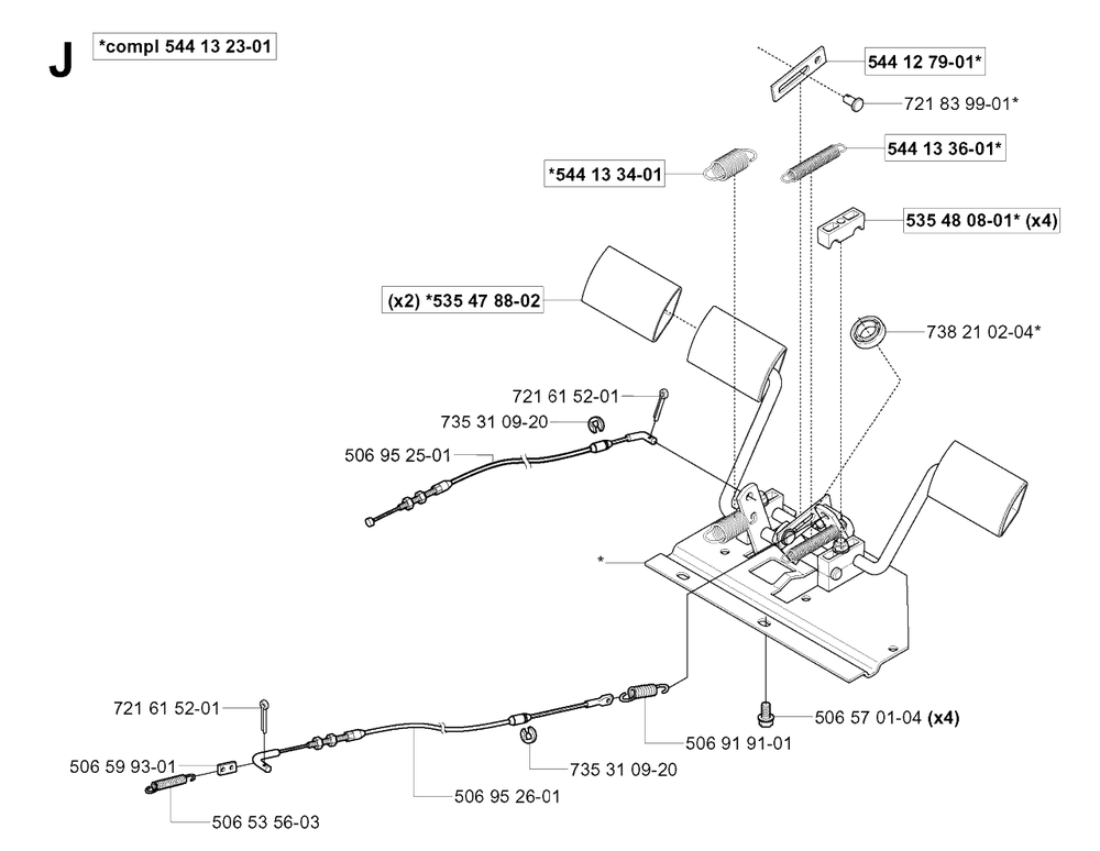 Pedals Diagram and Parts List for R11C (965070301)(2006-01) Husqvarna Lawn Tractor