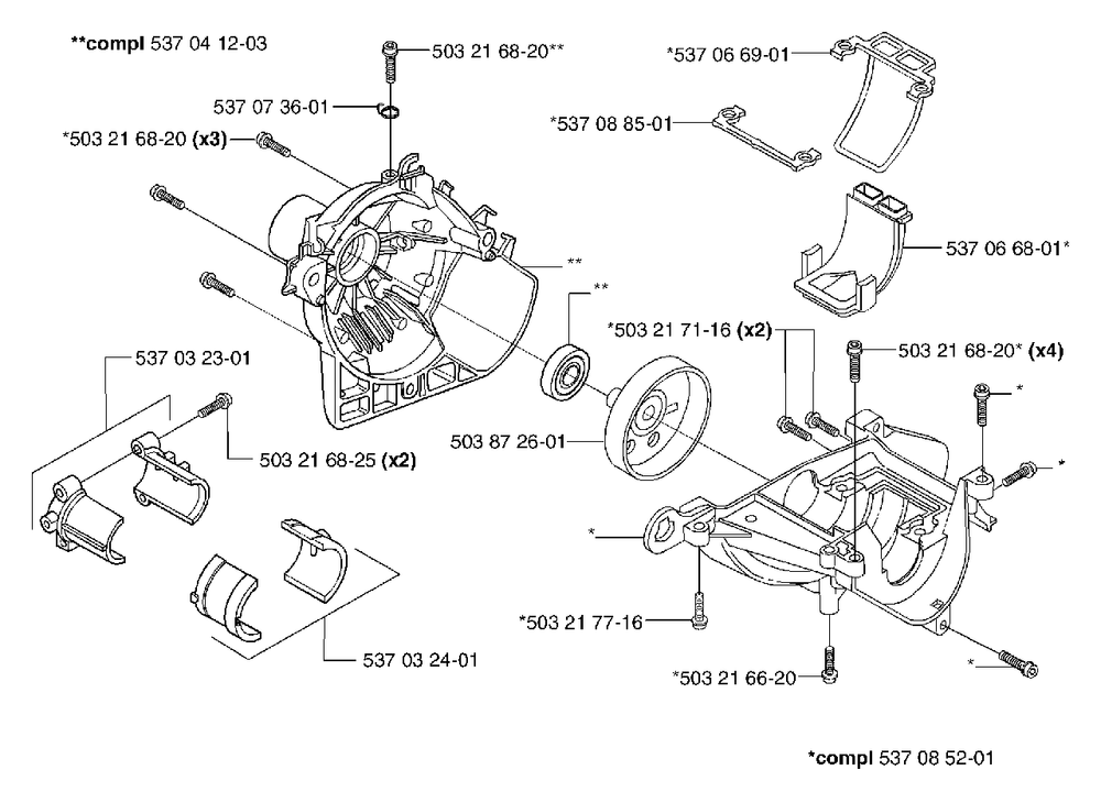Crankcase Diagram and Parts List for 326P5X 2002-05 Husqvarna Pole Saw