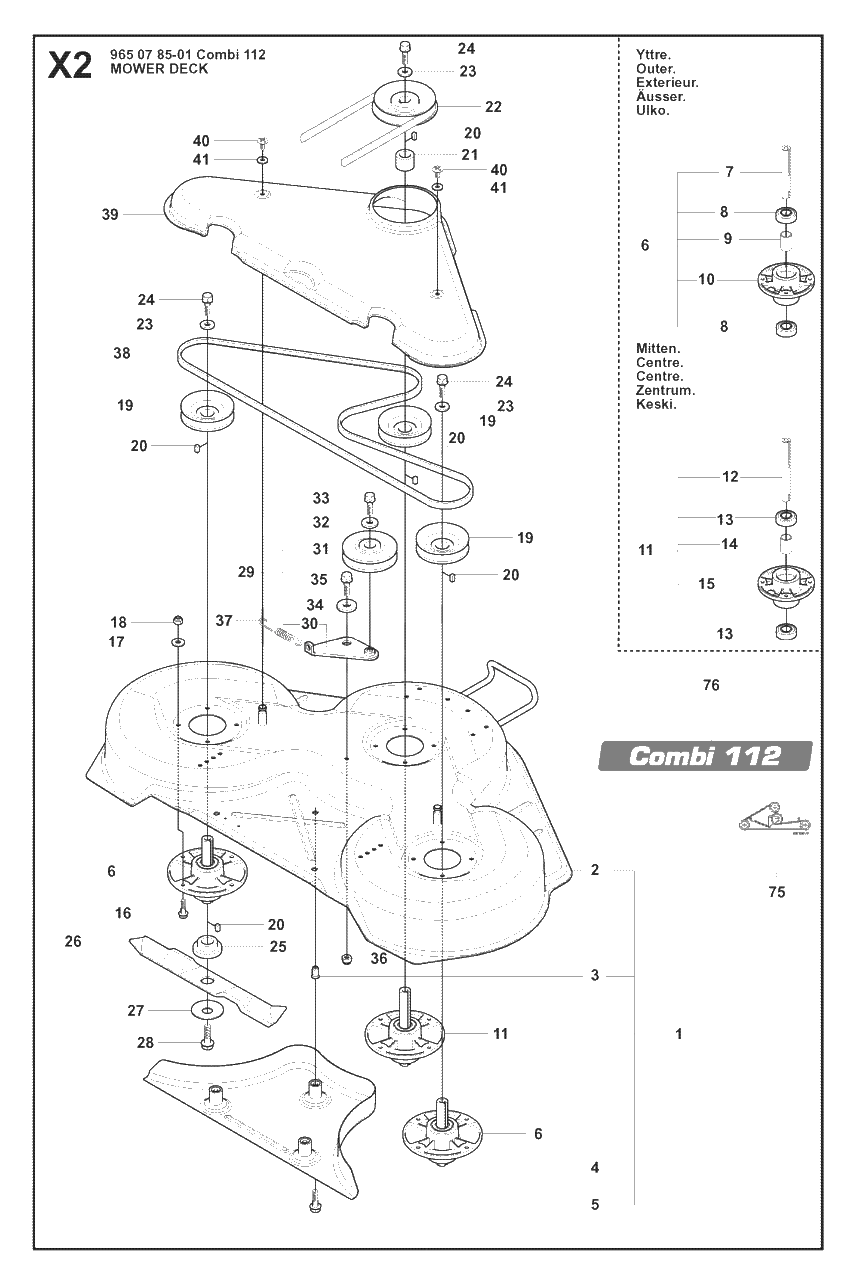 44-Inch/112cm Cutting Deck 3 Diagram and Parts List for R15-V2AWD (965200901)(2008-01) Husqvarna Lawn Tractor