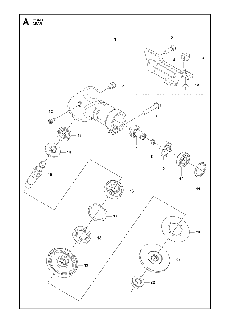 Gear Diagram and Parts List for 253RB 20101000001-20182200000 Husqvarna Brush Cutter