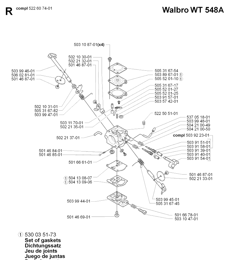 Carburetor Details Diagram and Parts List for 232L 20070100001-Current Husqvarna Edger