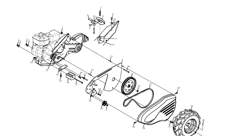 Mainframe, Left Side Diagram and Parts List for 500RTTA (500HRTTA)(2003-11) Husqvarna Cultivator