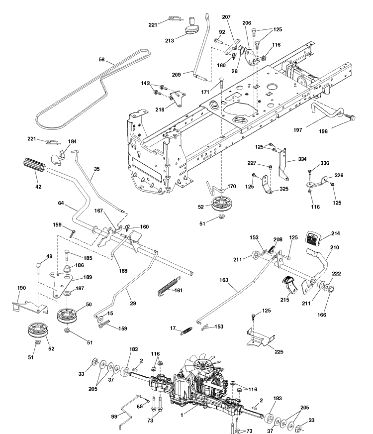 Drive Diagram and Parts List for YTH22K48 (96043025300)(2017-10) Husqvarna Lawn Tractor