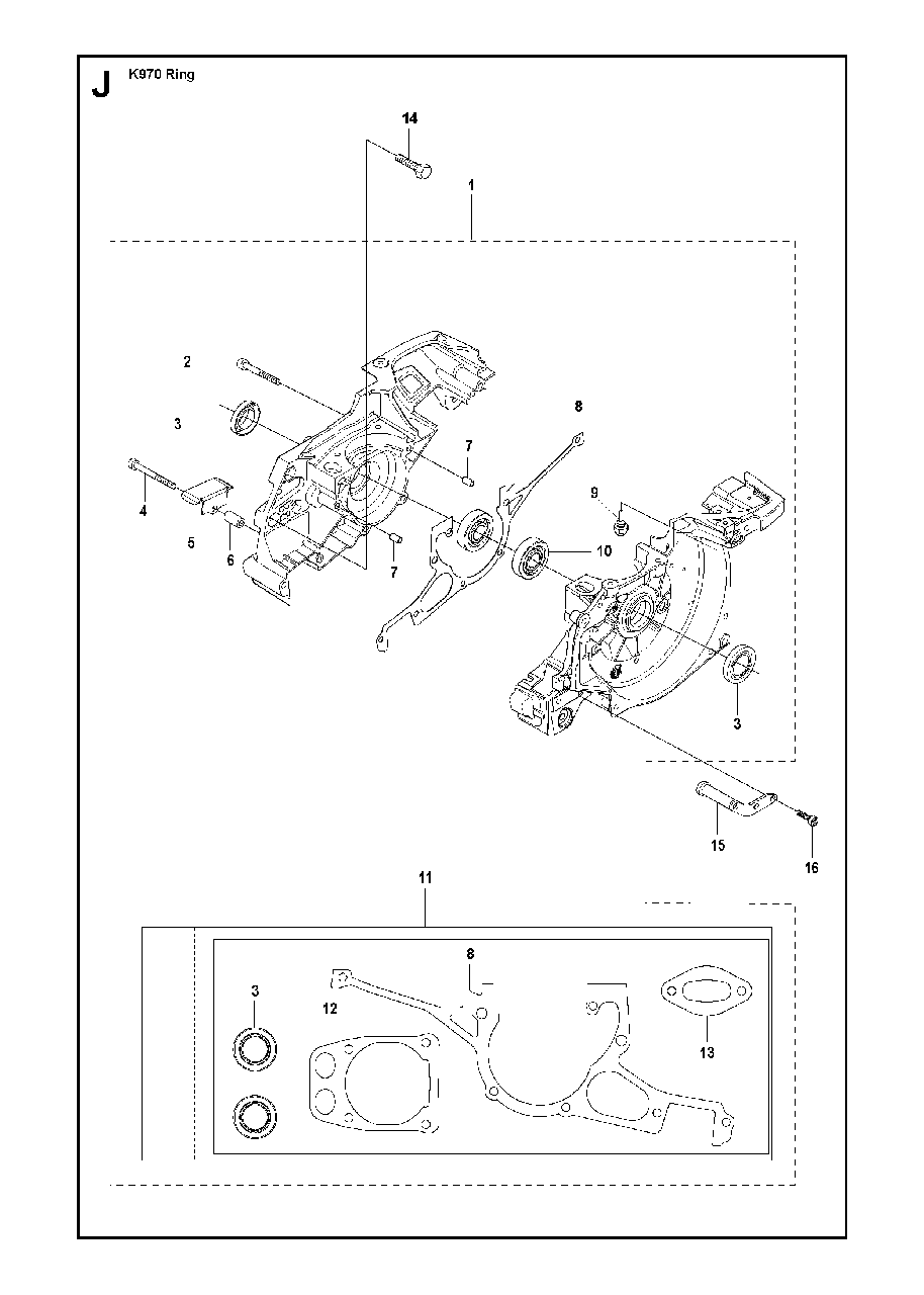 Crankcase Diagram and Parts List for K970RING 2011-12 Husqvarna Circular Saw