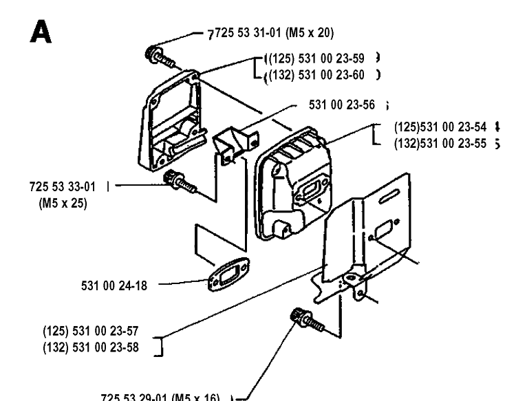 Muffler Diagram and Parts List for 125RB 19931400001-Current Husqvarna Brush Cutter
