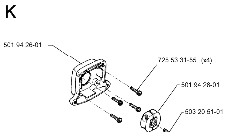 Clutch Diagram and Parts List for 26H 19930600001-19941000000 Husqvarna Hedge Trimmer