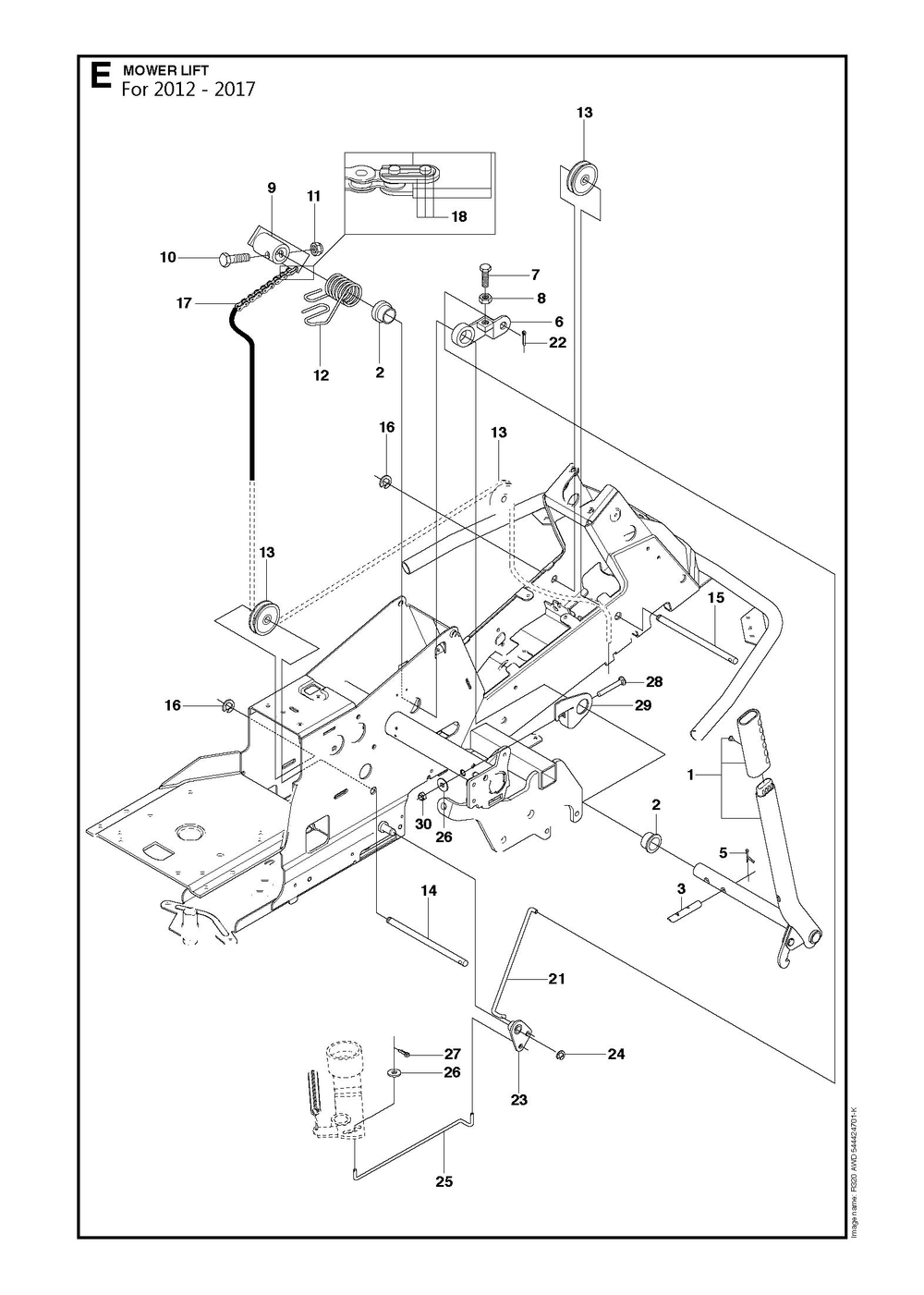 Mower Lift / Deck Lift Diagram and Parts List for R214TC2017-2021  Husqvarna Lawn Tractor