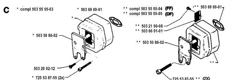 Muffler Diagram and Parts List for 257 19942300001-19960100000 Husqvarna Chainsaw