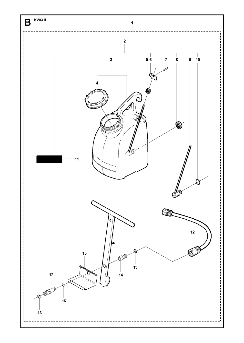 Water Tank Diagram and Parts List for KV03 2007-01 Husqvarna Hand Truck & Dolly