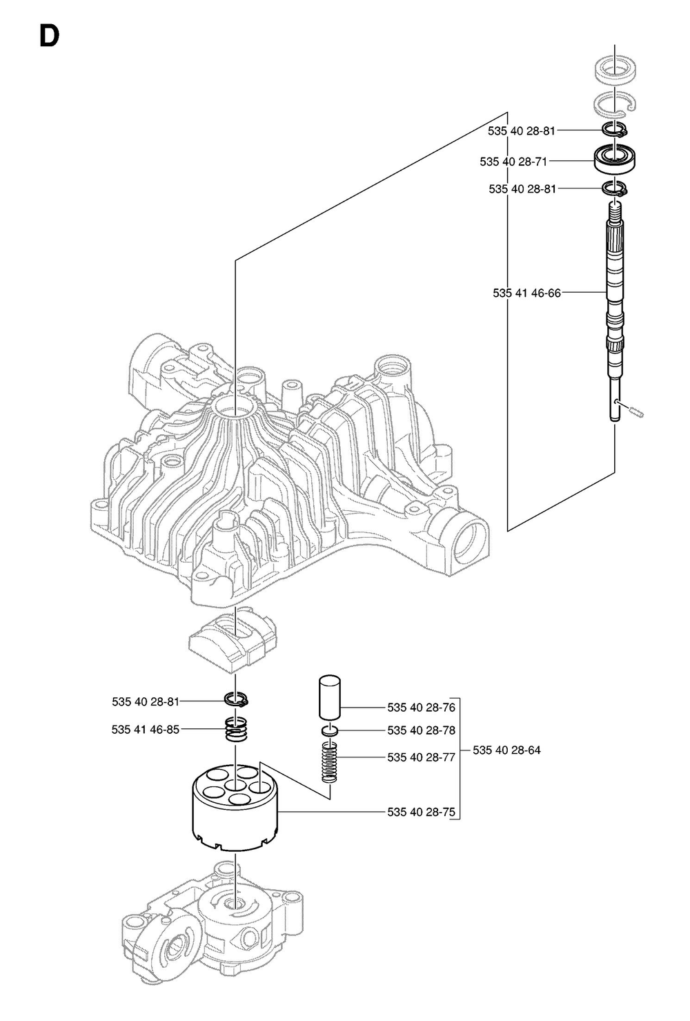 Hydraulic Pump - Motor Diagram and Parts List for K66M 2004 Husqvarna Engine