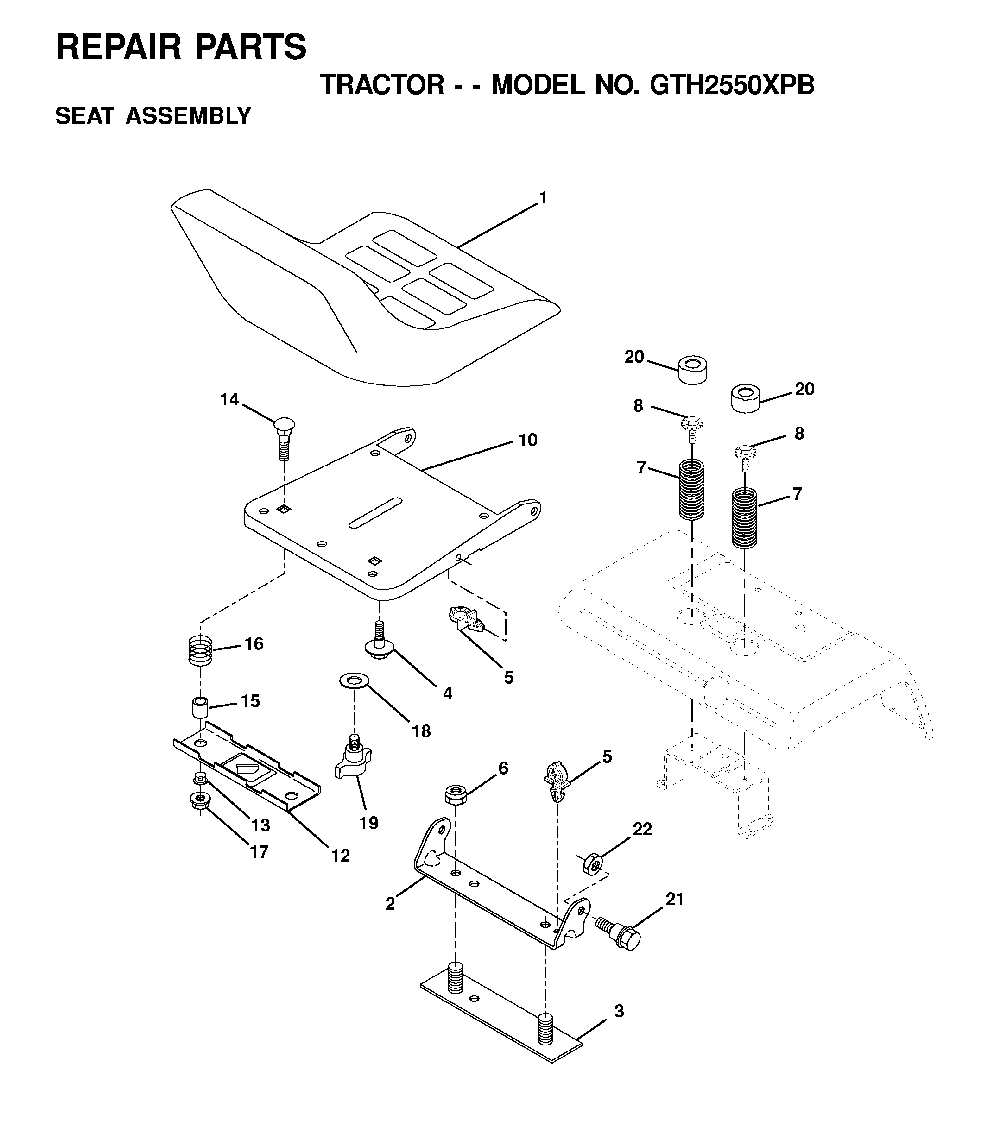 Seat Diagram and Parts List for GTH2550XPB (954567116)(2001-02) Husqvarna Lawn Tractor