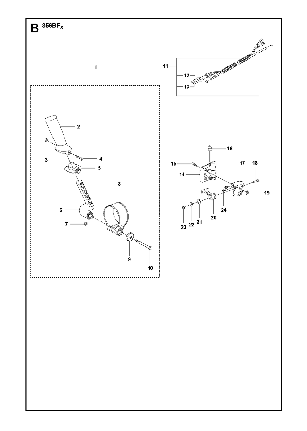 Handle and Controls 2 Diagram and Parts List for 356BF (X-SERIES)(20144900001-Current) Husqvarna Leaf Blower / Vacuum