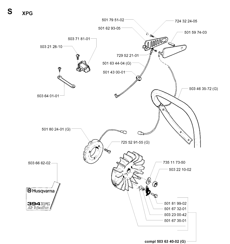 Electrical 2 Diagram and Parts List for 394XP 19960100001-19980900000 Husqvarna Chainsaw