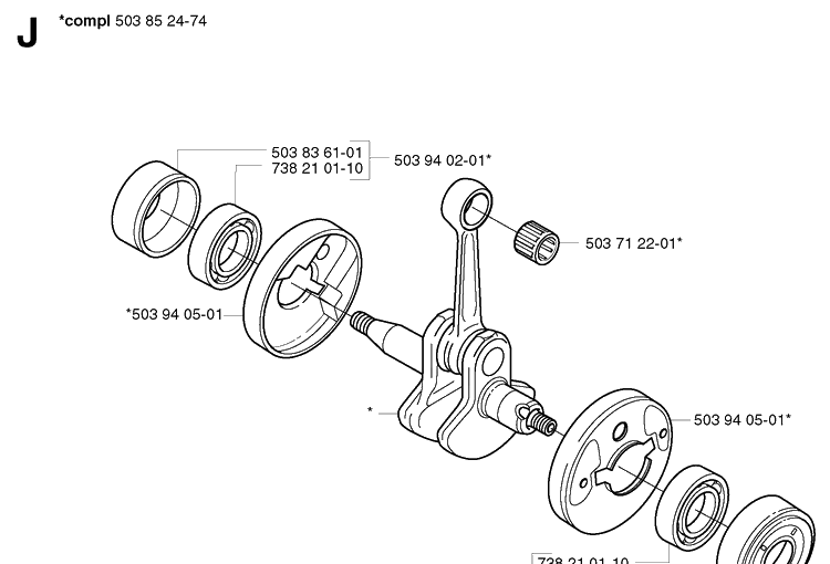 Crankshaft Diagram and Parts List for 326EX 20020500001-20144799999 Husqvarna Edger