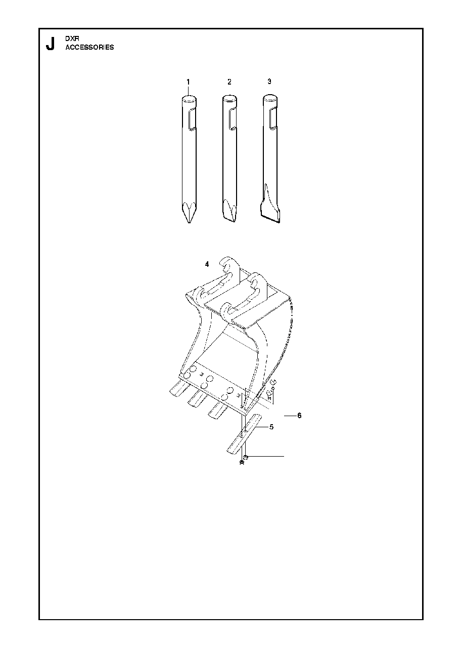 Chisels And Bucket Diagram and Parts List for DXR250 (11)(2010-09) Husqvarna Demolition Hammer