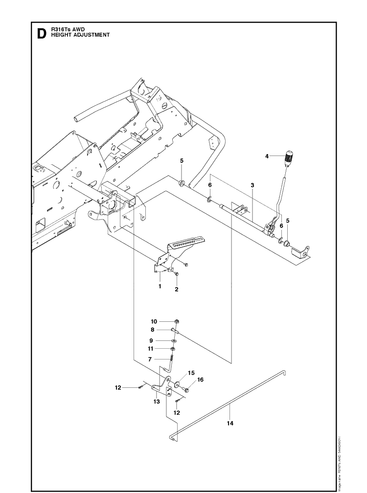 Height Adjustment Diagram and Parts List for R316TSAWD (966757701)(2012) Husqvarna Lawn Mower