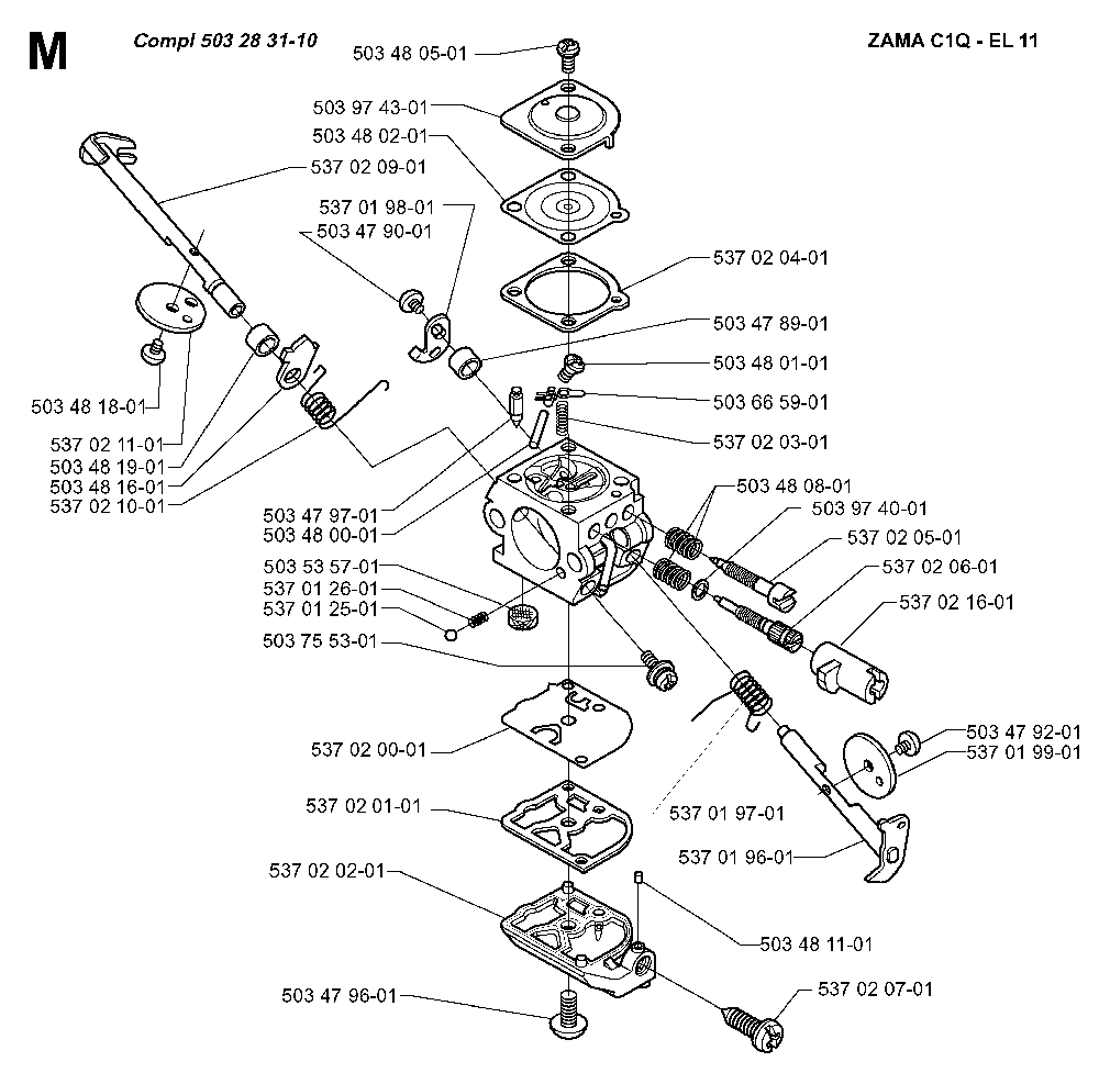 Carburetor Details Diagram and Parts List for 325RJ (X-SERIES)(20000100001) Husqvarna Brush Cutter