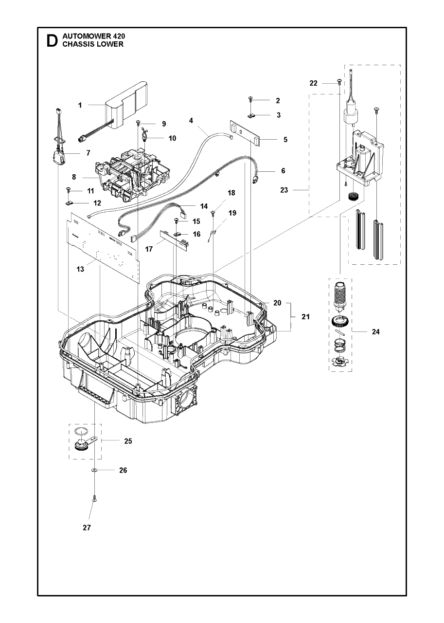 Chassis Lower Diagram and Parts List for 420 2016-02 Husqvarna Lawn Mower