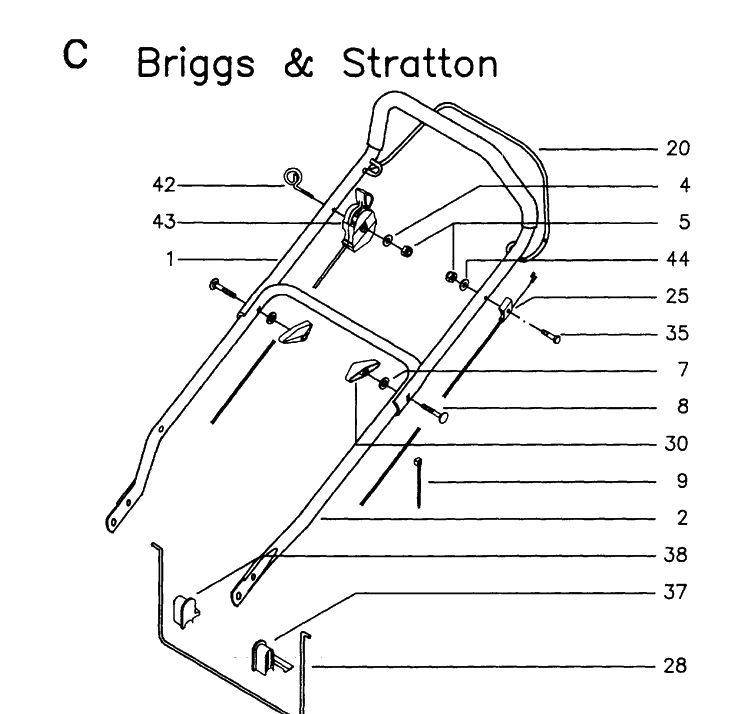Handle And Controls 2 Diagram and Parts List for MASTER46 1996-01 Husqvarna Lawn Mower