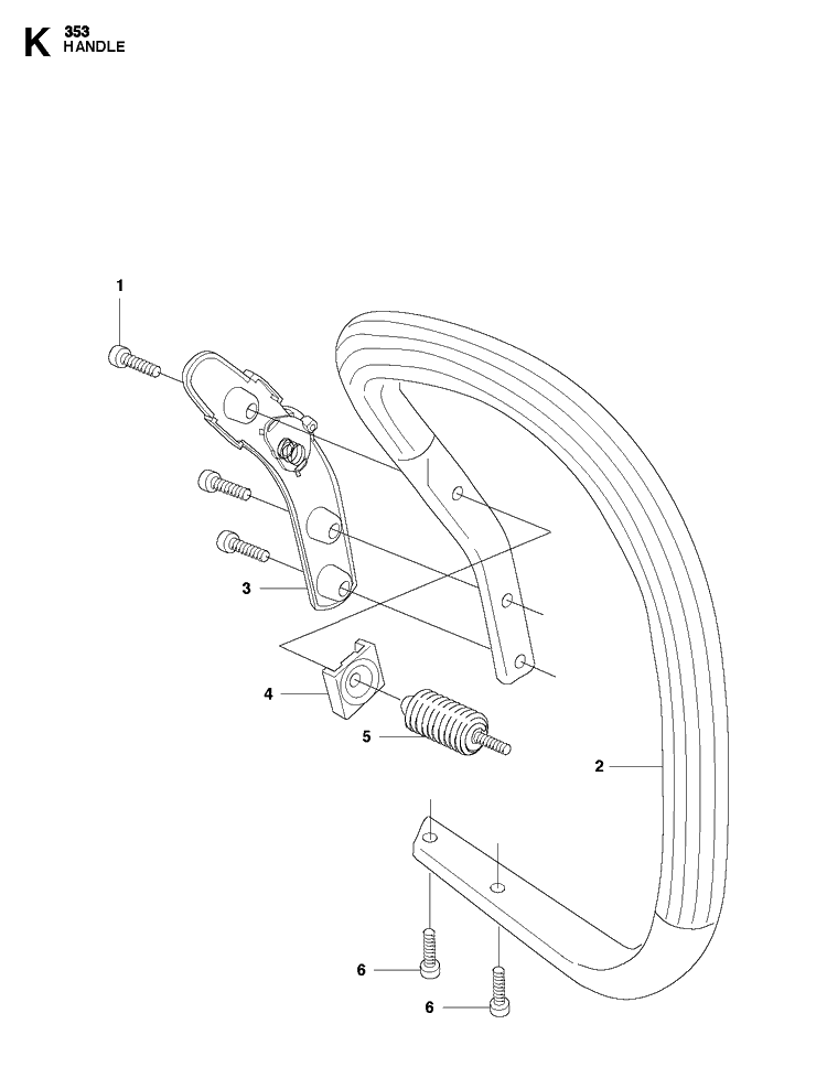 Handle And Controls Diagram and Parts List for 353  Husqvarna Chainsaw