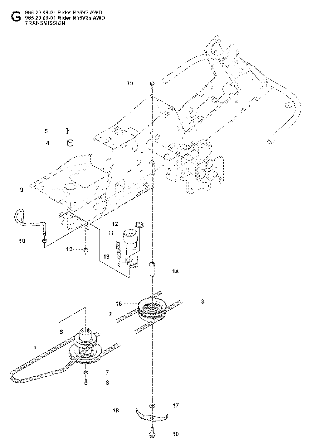 Transmission Diagram and Parts List for RIDER15V2SAWD (965200901)(2008-01) Husqvarna Lawn Tractor