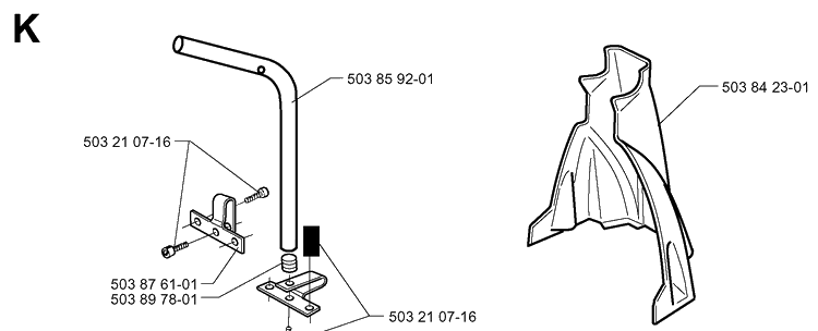 Handle Diagram and Parts List for 225HBV 19970500001-20000100000 Husqvarna Leaf Blower / Vacuum