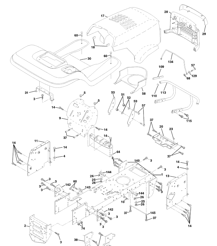 Chassis And Enclosures Diagram and Parts List for YTH160 (954140008B)(1998-07) Husqvarna Lawn Mower