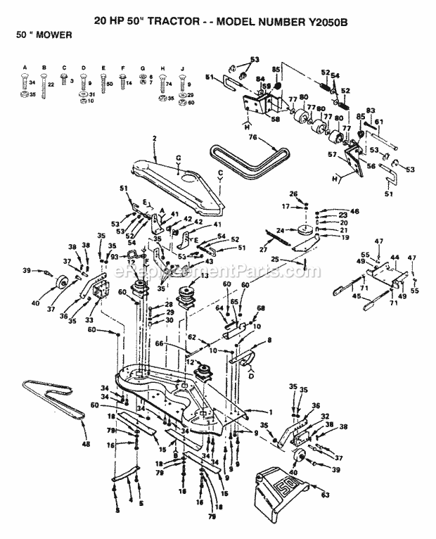 Mower Diagram and Parts List for Y2050B 1993 Husqvarna Lawn Tractor