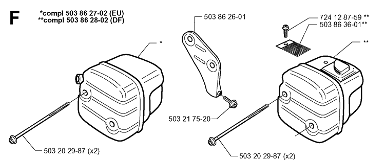 Muffler Diagram and Parts List for 346XP 19991000001-20012200000 Husqvarna Chainsaw