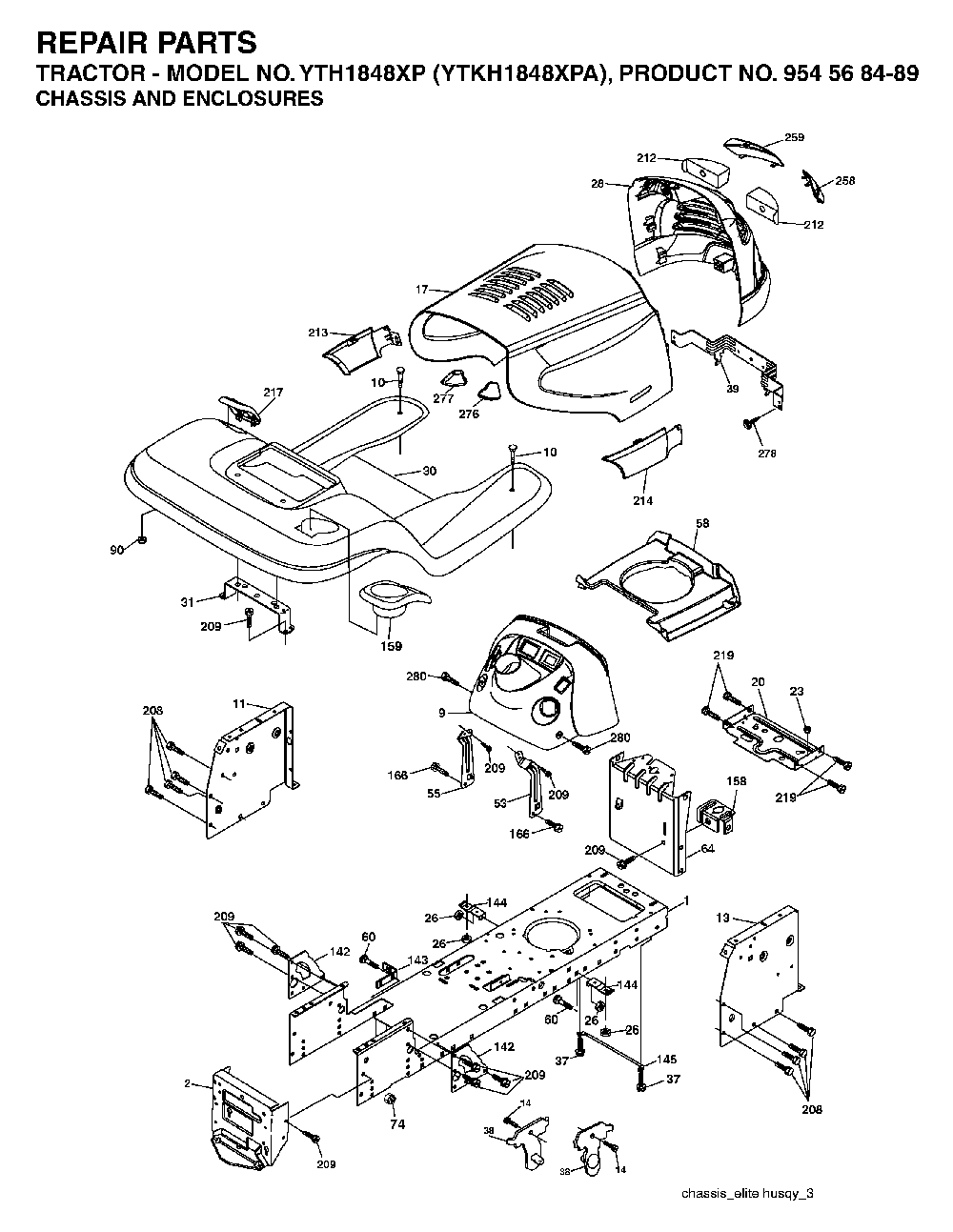 Chassis And Enclosures Diagram and Parts List for YTKH1848XPA (954568489)(2004-03) Husqvarna Lawn Tractor