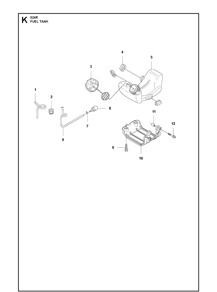 Fuel Tank Diagram and Parts List for 524R 2020-11 Husqvarna Brush Cutter