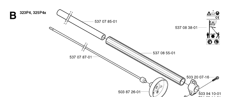 Shaft 3 Diagram and Parts List for 325P 20021800001-20042299999 Husqvarna Pole Saw