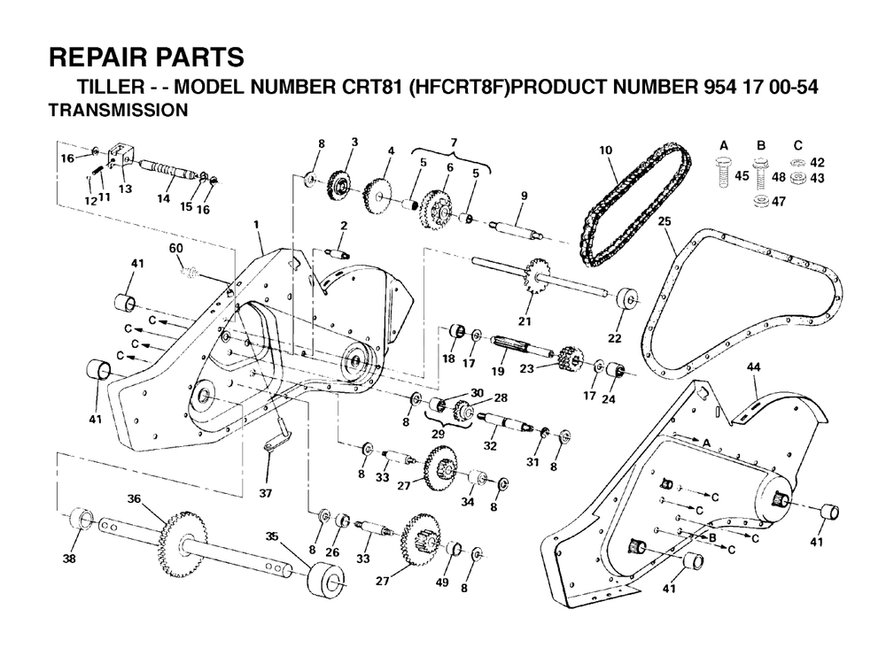 Transmission Diagram and Parts List for CRT81 (954170054-F)(2002-01) Husqvarna Tiller