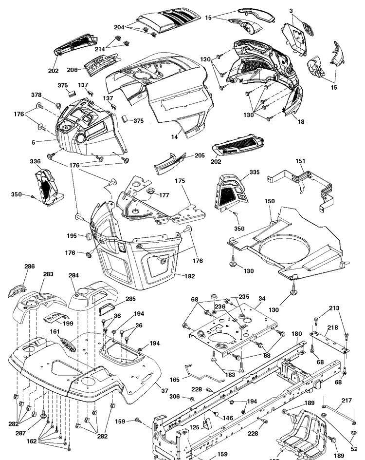Chassis And Enclosures Diagram and Parts List for TS142T (96041044900)(2020-03) Husqvarna Lawn Tractor