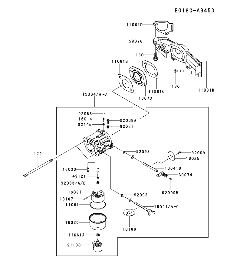 Carburetor Diagram and Parts List for FR691V-DS15 2017-09 Husqvarna Engine