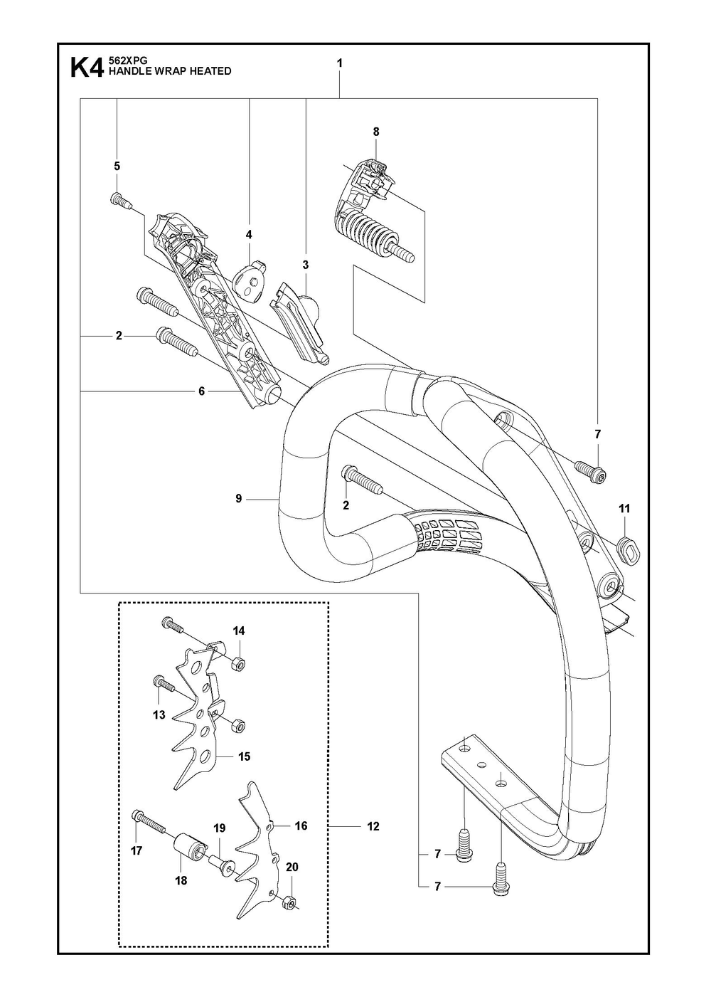 Handle Wrap Heated Diagram and Parts List for 562XP-562XPG 562 XP W - 562 XP GW Husqvarna Chainsaw