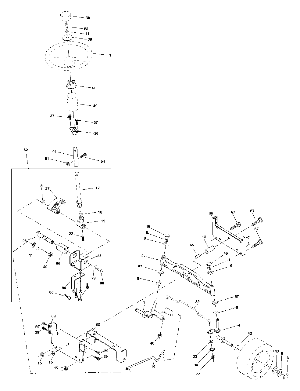 Steering Assembly Diagram and Parts List for CT130 (954170017-D)(2001-08) Husqvarna Lawn Tractor